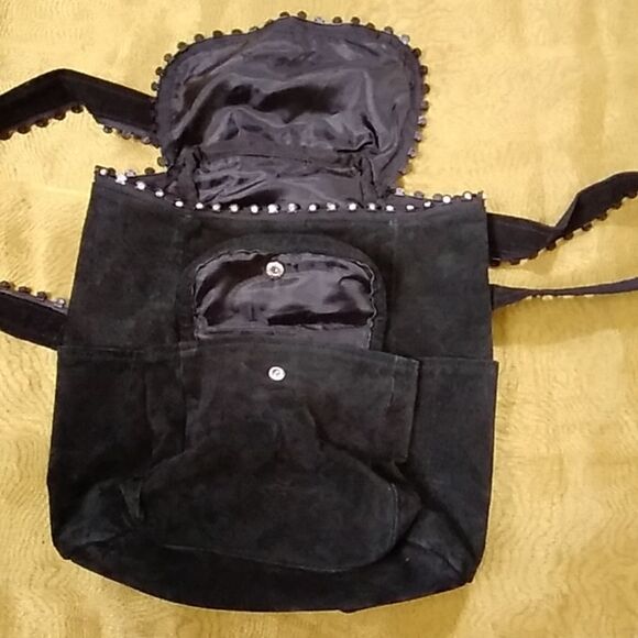 Backpack Handmade Women's Suede Black Backpack - Picture 7 of 15